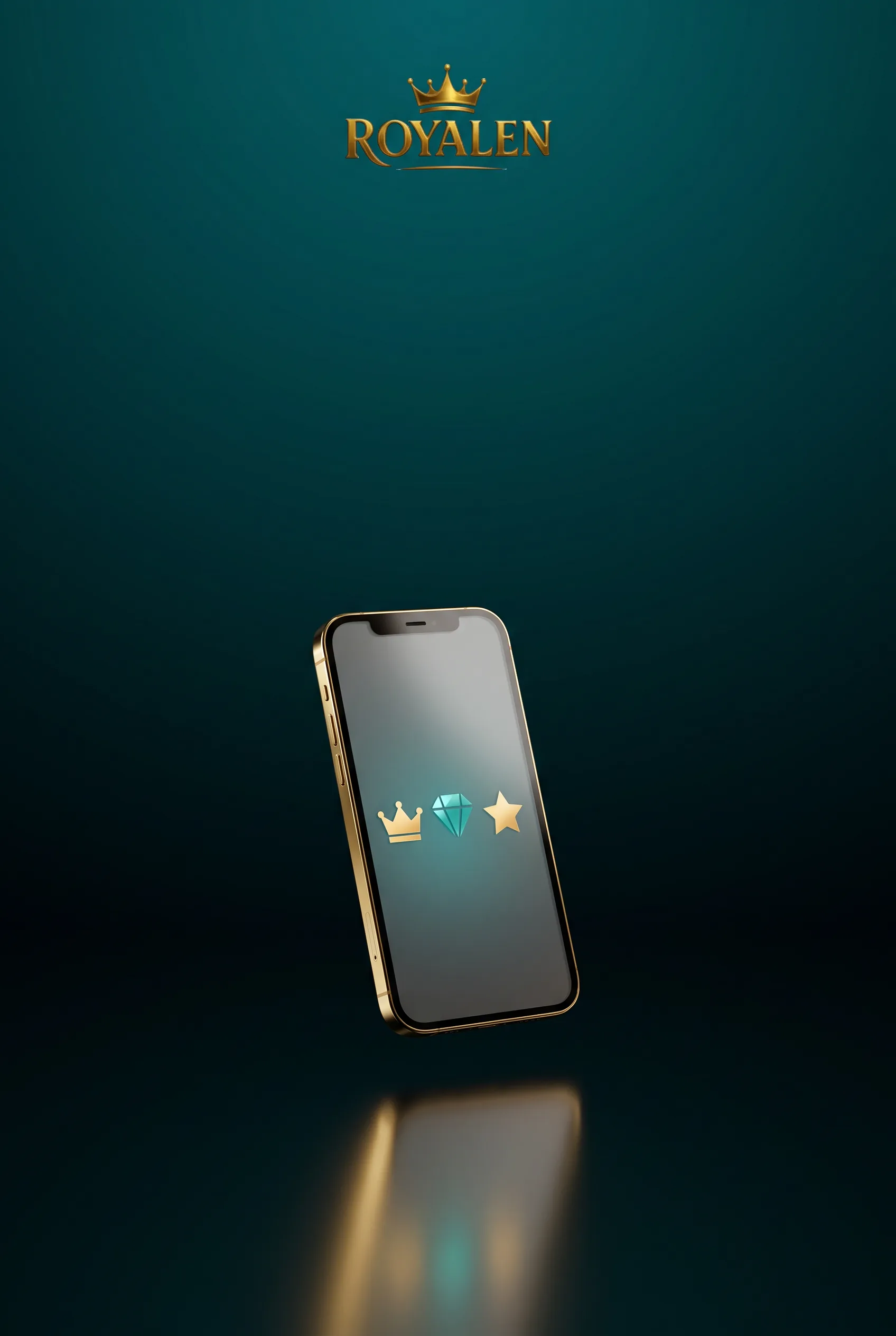 Smartphone mit goldener Royalen-Krone und Spielsymbolen