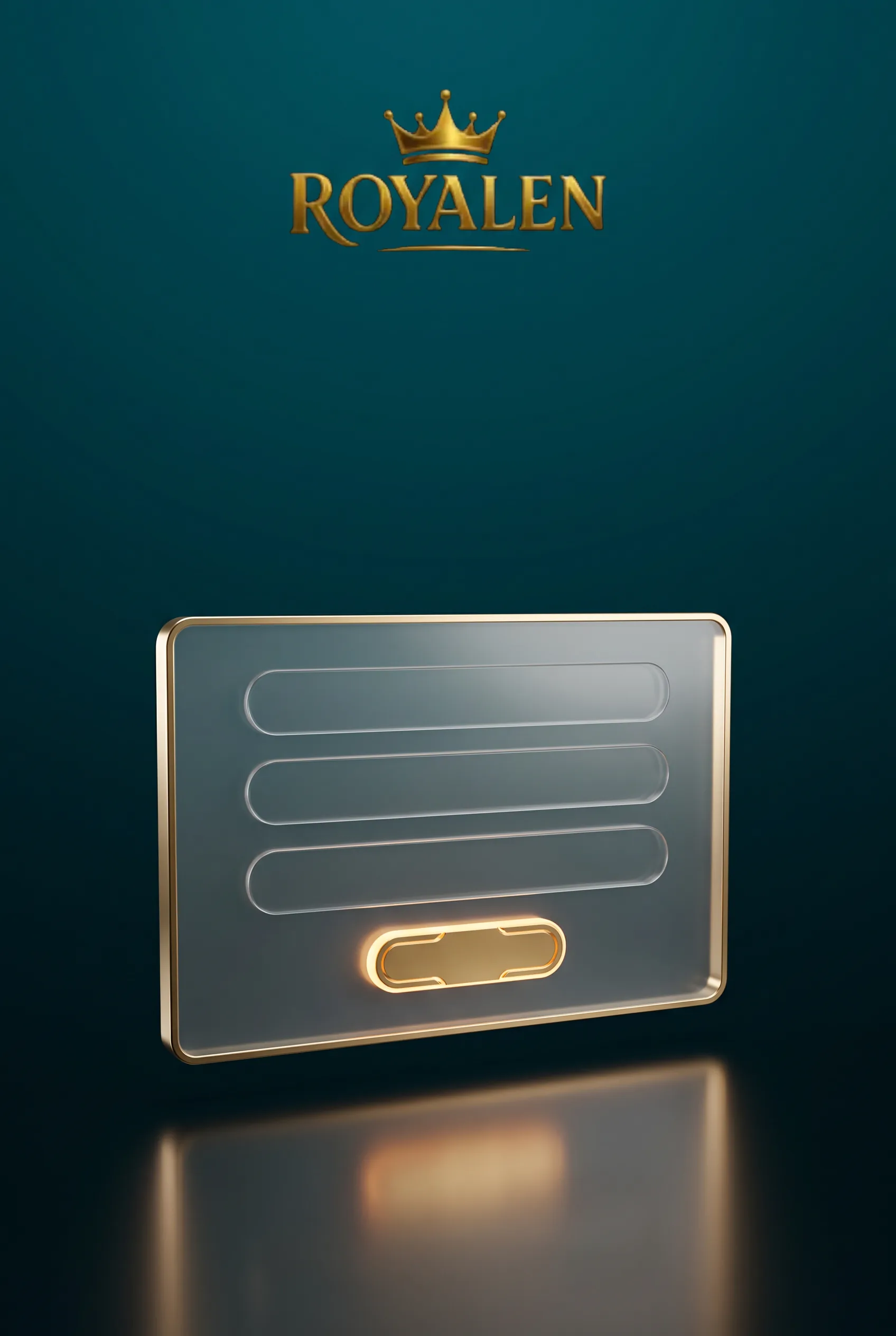 Gläsernes Anmeldeformular mit goldener Royalen-Schaltfläche